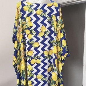 BLUE WHITE CHEVRON CITRUS LEMON THEMED KAFTAN ANTICA SARTORIA BY GIACOMO CINQUE